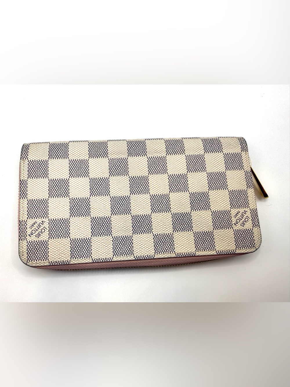 AuthenticLouis Vuitton Damier Azur Zip-Around Wallet - Rose Ballerine Pink